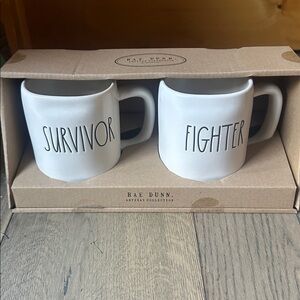 Rae Dunn SURVIVOR & FIGHTER Mugs Set Gift Magenta